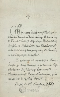[Zawiadomienie Inc.:] "W pierwszy dzień świąt Bożego Narodzenia, tudzież w dzień Nowego Roku ..."