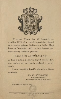 [Zawiadomienie Inc.:] " W przyszły wtorek, dnia 22go stycznia b. r., o godzinie 10tej i p&oacute;ł z rana ..."