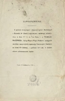 Zawiadomienie [Inc.:] " Z powodu niemożności (objawionej przez Duchownych z Kościoła Sgo Rocha) odprawienia żałobnego nabożeństwa ..."