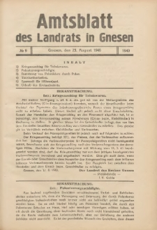 Amtsblatt des Landrats in Gnesen 1940.08.23 Nr9