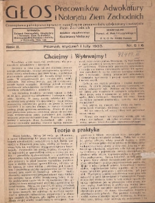 Głos Pracownik&oacute;w Adwokatury i Notarjatu Ziem Zachodnich: czasopismo poświęcone sprawom zawodowym pracownik&oacute;w adwokatury i notarjatu Ziem Zachodnich 1933.01 i 02 R.2 Nr5 i 6