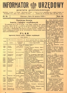 Informator Urzędowy Powiatu Gnieźnieńskiego 1939.03.18 R.88 Nr20