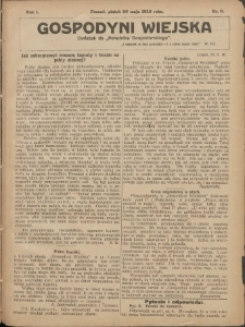 Gospodyni Wiejska: dodatek do „Poradnika Gospodarskiego” 1916.05.26 R.1 Nr9