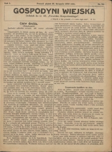 Gospodyni Wiejska: dodatek do nr.46. „Poradnika Gospodarskiego” 1916.11.17 R.1 Nr34