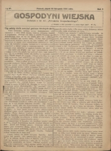 Gospodyni Wiejska: dodatek do nr.47. „Poradnika Gospodarskiego” 1918.11.22 R.3 Nr47