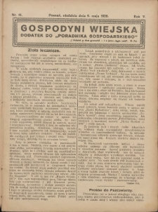 Gospodyni Wiejska: dodatek do „Poradnika Gospodarskiego” 1920.05.09 R.5 Nr19