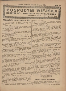 Gospodyni Wiejska: dodatek do „Poradnika Gospodarskiego” 1921.01.30 R.6 Nr1