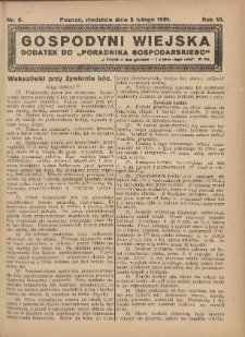 Gospodyni Wiejska: dodatek do „Poradnika Gospodarskiego” 1921.02.06 R.6 Nr6