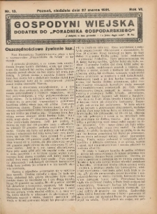 Gospodyni Wiejska: dodatek do „Poradnika Gospodarskiego” 1921.03.27 R.6 Nr13
