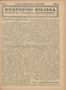 Gospodyni Wiejska: dodatek do „Poradnika Gospodarskiego” 1921.07.31 R.6 Nr31