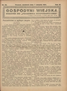 Gospodyni Wiejska: dodatek do „Poradnika Gospodarskiego” 1921.08.07 R.6 Nr32