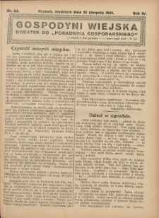 Gospodyni Wiejska: dodatek do „Poradnika Gospodarskiego” 1921.08.21 R.6 Nr34