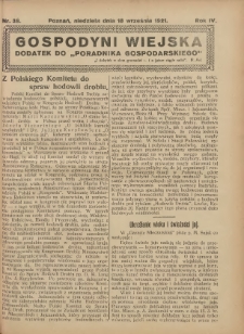 Gospodyni Wiejska: dodatek do „Poradnika Gospodarskiego” 1921.09.18 R.6 Nr38