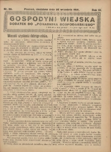 Gospodyni Wiejska: dodatek do „Poradnika Gospodarskiego” 1921.09.25 R.6 Nr39