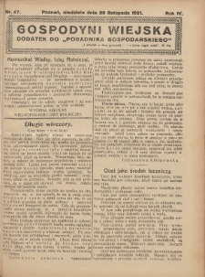 Gospodyni Wiejska: dodatek do „Poradnika Gospodarskiego” 1921.11.20 R.6 Nr47