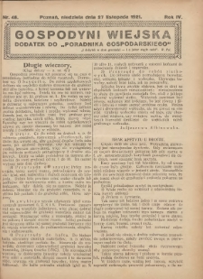 Gospodyni Wiejska: dodatek do „Poradnika Gospodarskiego” 1921.11.27 R.6 Nr48