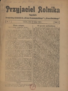 Przyjaciel Rolnika: bezpłatny dodatek do Głosu Leszczyńskiego i Głosu Polskiego 1928.02.18 R.1 Nr1