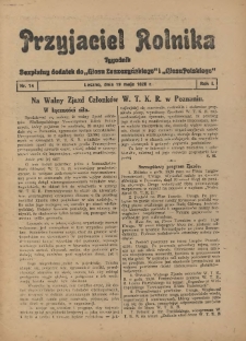 Przyjaciel Rolnika: bezpłatny dodatek do Głosu Leszczyńskiego i Głosu Polskiego 1928.05.19 R.1 Nr14