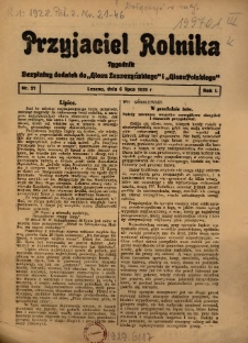 Przyjaciel Rolnika: bezpłatny dodatek do Głosu Leszczyńskiego i Głosu Polskiego 1928.07.06 R.1 Nr21