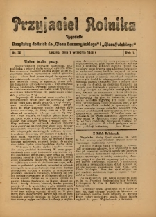 Przyjaciel Rolnika: bezpłatny dodatek do Głosu Leszczyńskiego i Głosu Polskiego 1928.09.07 R.1 Nr30