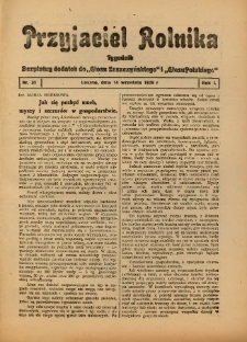 Przyjaciel Rolnika: bezpłatny dodatek do Głosu Leszczyńskiego i Głosu Polskiego 1928.09.14 R.1 Nr31