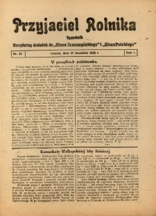 Przyjaciel Rolnika: bezpłatny dodatek do Głosu Leszczyńskiego i Głosu Polskiego 1928.09.21 R.1 Nr32
