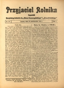 Przyjaciel Rolnika: bezpłatny dodatek do Głosu Leszczyńskiego i Głosu Polskiego 1928.10.26 R.1 Nr37