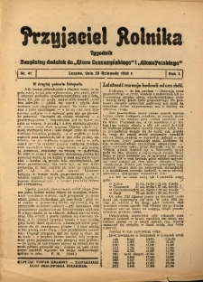 Przyjaciel Rolnika: bezpłatny dodatek do Głosu Leszczyńskiego i Głosu Polskiego 1928.11.23 R.1 Nr41