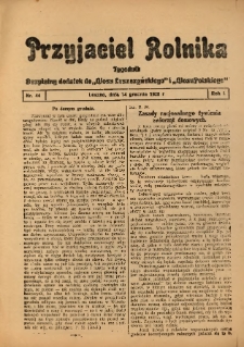 Przyjaciel Rolnika: bezpłatny dodatek do Głosu Leszczyńskiego i Głosu Polskiego 1928.12.14 R.1 Nr44