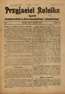 Przyjaciel Rolnika: bezpłatny dodatek do Głosu Leszczyńskiego i Głosu Polskiego 1929.01.04 R.2 Nr1