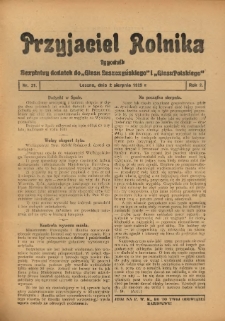 Przyjaciel Rolnika: bezpłatny dodatek do Głosu Leszczyńskiego i Głosu Polskiego 1929.08.02 R.2 Nr31