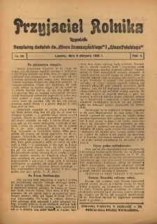 Przyjaciel Rolnika: bezpłatny dodatek do Głosu Leszczyńskiego i Głosu Polskiego 1929.08.09 R.2 Nr32