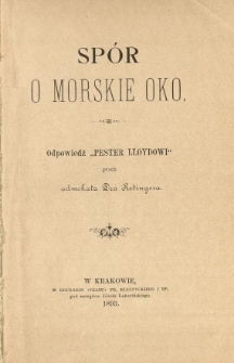 Sp&oacute;r o Morskie Oko : odpowiedź "Pester Lloydowi"