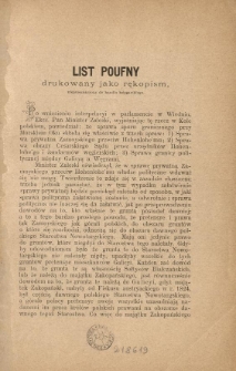 List poufny drukowany jako rękopism, nieprzeznaczony do handlu księgarskiego