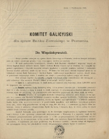 Do Współobywateli [Inc.:] Dotąd powolnie rozwijała się sprawa Banku Ziemskiego w Poznaniu [...]