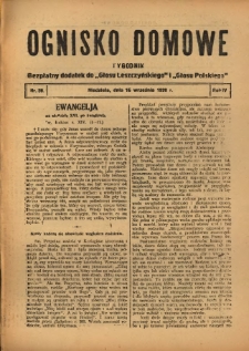Ognisko Domowe: bezpłatny dodatek do "Głosu Leszczyńskiego" 1928.09.16 R.4 Nr38