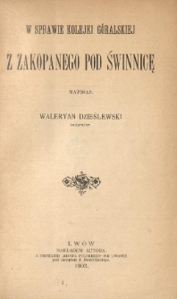 W sprawie kolejki g&oacute;ralskiej z Zakopanego pod Świnnicę