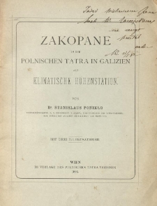 Zakopane in der polnischen Tatra in Galizien als klimatische H&ouml;henstation