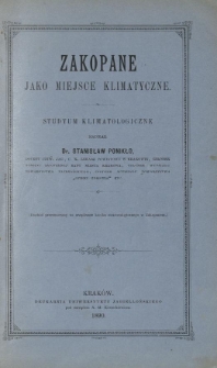 Zakopane jako miejsce klimatyczne : studyum klimatologiczne
