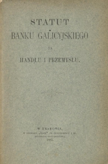 Statut Banku Galicyjskiego dla Handlu i Przemysłu