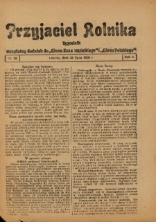 Przyjaciel Rolnika: bezpłatny dodatek do Głosu Leszczyńskiego i Głosu Polskiego 1930.07.25 R.3 Nr28