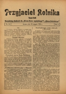 Przyjaciel Rolnika: bezpłatny dodatek do Głosu Leszczyńskiego i Głosu Polskiego 1930.08.22 R.3 Nr31