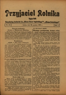 Przyjaciel Rolnika: bezpłatny dodatek do Głosu Leszczyńskiego i Głosu Polskiego 1930.09.26 R.3 Nr36
