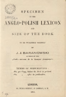 [Prospekt] Specimen of the Anglo-Polish Lexicon and size of the book