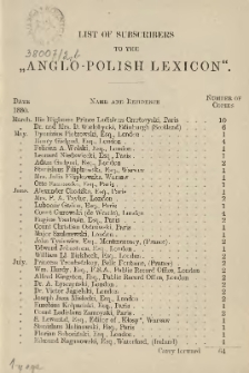 [Prospekt] List of subscribers to the "Anglo-Polish Lexicon"