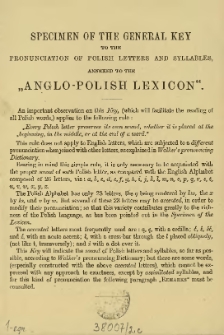 [Prospekt] Specimen of the general key to the pronunciation of polish letters and syllables, annexed to the "Anglo-Polish Lexicon"