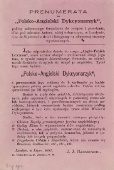 [Prospekt] Prenumerata na "Polsko-Angielski Dykcyonarzyk", podług załączonego formularza do podpisu [...]