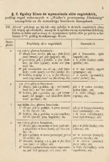 [Prospekt] Og&oacute;lny klucz do wymawiania sł&oacute;w angielskich, podług reguł wskazanych w "Walker's pronouncing Dictionary" szczeg&oacute;lnie co do rozmaitego brzmienia samogłosek