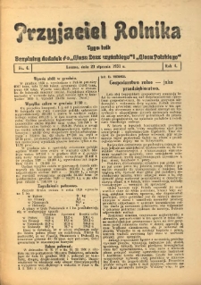Przyjaciel Rolnika: bezpłatny dodatek do Głosu Leszczyńskiego i Głosu Polskiego 1931.01.23 R.4 Nr4
