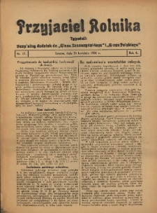 Przyjaciel Rolnika: bezpłatny dodatek do Głosu Leszczyńskiego i Głosu Polskiego 1931.04.24 R.4 Nr17
